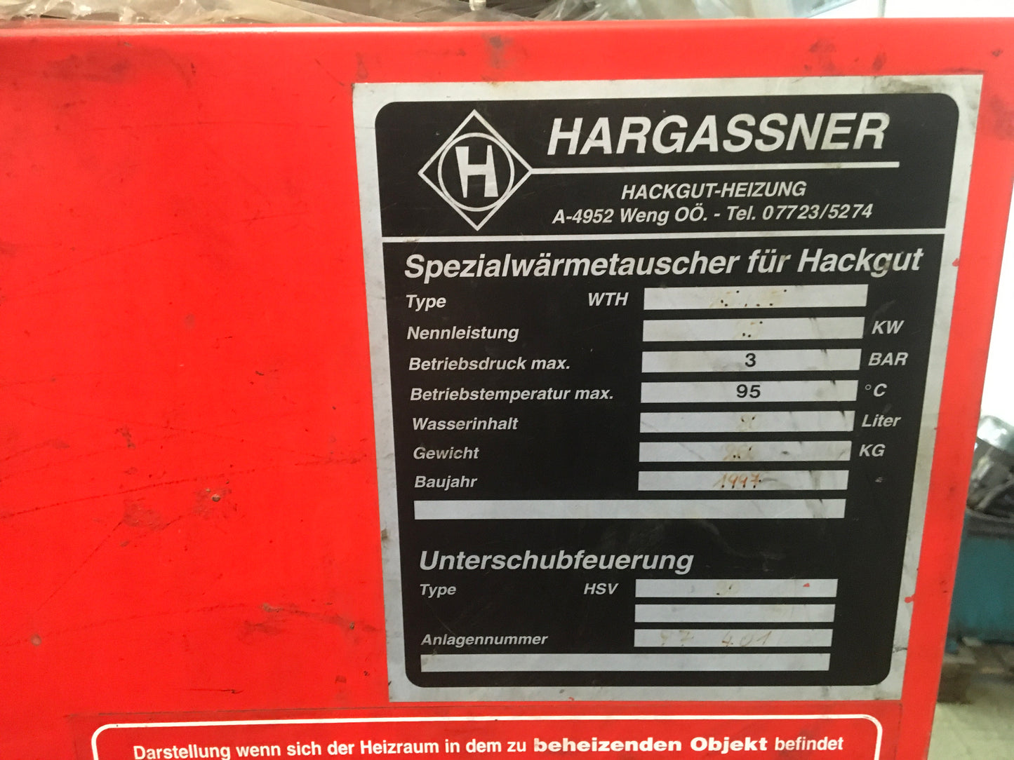 Hackgutheizung Hargassner ca. 35KW mit Zubringerschnecke